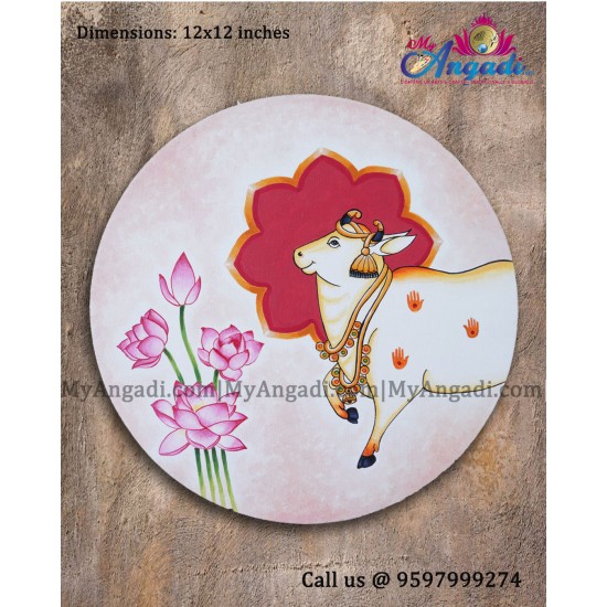 Pichwai Cow With Lotus Canvas Painting Pichwai Cow With Lotus Canvas Painting
