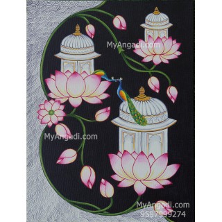 Mahal with Pichwai Lotus Canvas Painting 