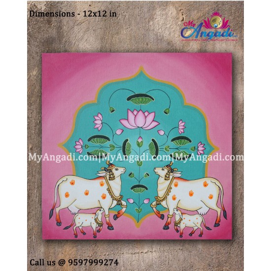 Pichwai Cow With Lotus Canvas Painting 