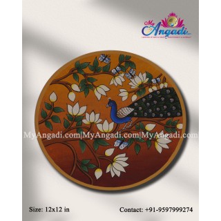 Floral Peacock Round Canvas Painting