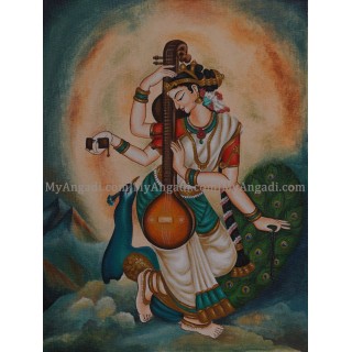 Goddess saraswathi canvas painting