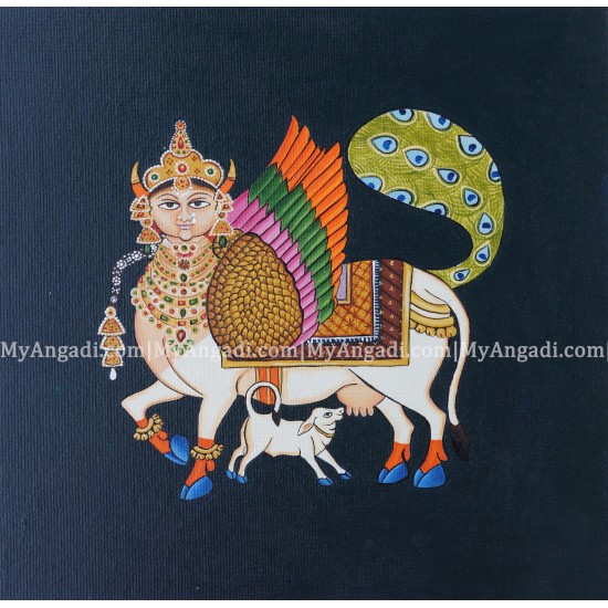 Pichwai Cow With Lotus Canvas Painting Pichwai Cow With Lotus Canvas Painting