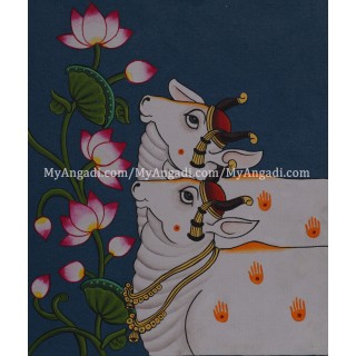 Pichwai Cow Blue Canvas Painting 