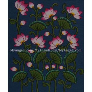 Pichwai Lotus Blue Canvas Painting 