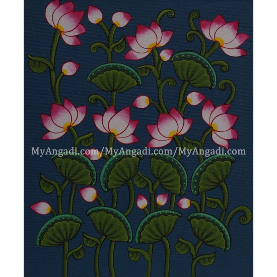 Pichwai Lotus Blue Canvas Painting 