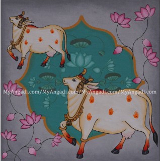 Pichwai Cow Lotus Canvas Painting 