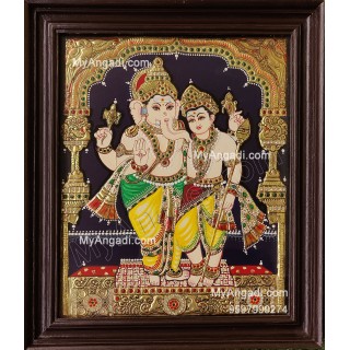 Ganesha With Murugan Tanjore Painting