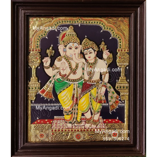 Ganesha With Murugan Tanjore Painting