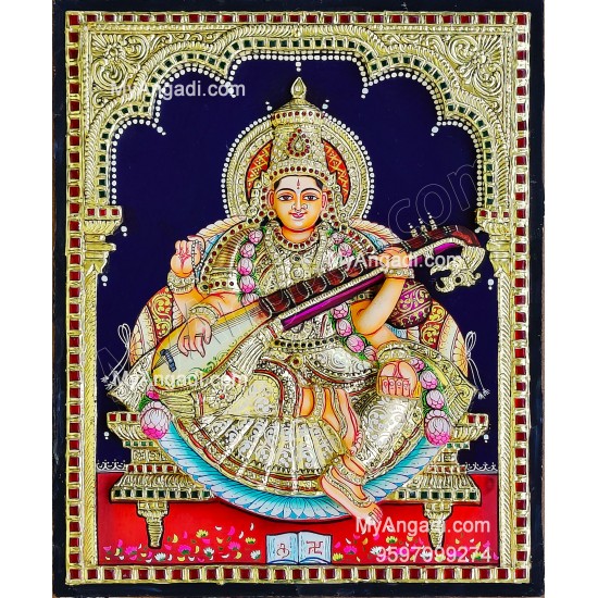 Saraswathi  3D Tanjore Painting