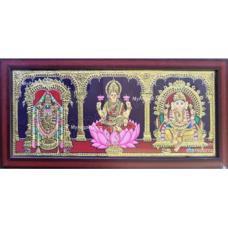 3 Panel Balaji Lakshmi  Ganesha  Tanjore Painting