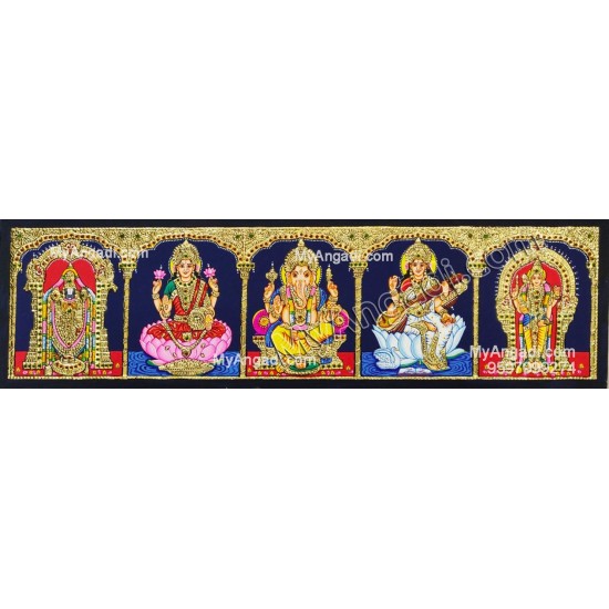 5 God - Ganesha, Lakshmi, Saraswathi, Balaji, Murugan Tanjore Paintings