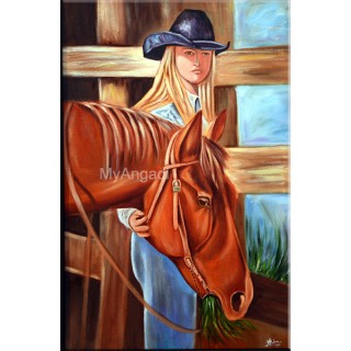 Horse with a Lady Oil Painting