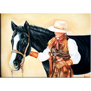 Horse with a Lady Oil Painting