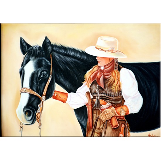 Horse with a Lady Oil Painting