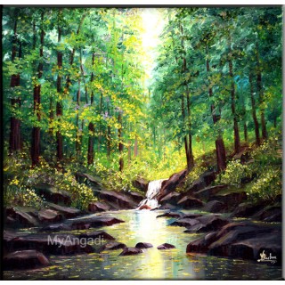 Water Fall Natural Scenary Oil Painting