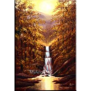 Water Fall Natural Scenary Oil Painting