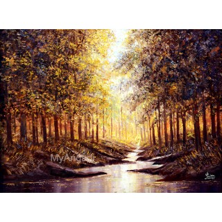 Water Fall Natural Scenary Oil Painting