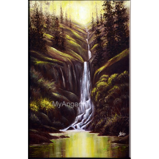 Water Fall Natural Scenary Oil Painting