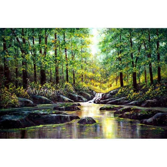 Water Fall Natural Scenary Oil Painting