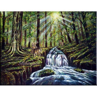 Water Fall Natural Scenary Oil Painting