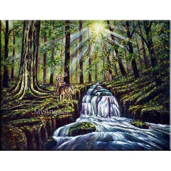 Water Fall Natural Scenary Oil Painting Water Fall Natural Scenary Oil Painting