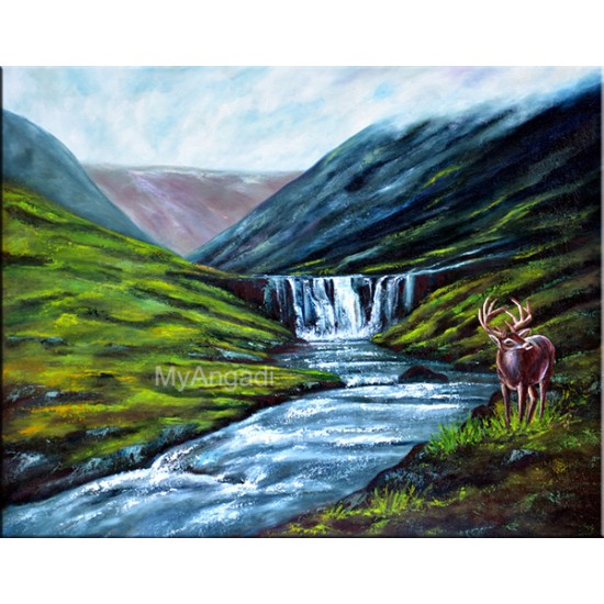 Water Fall Natural Scenary Oil Painting