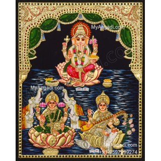 Ganesha Lakshmi Saraswathi Tanjore Painting