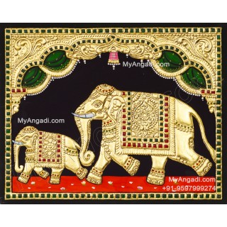Elephant Calf Tanjore Painting