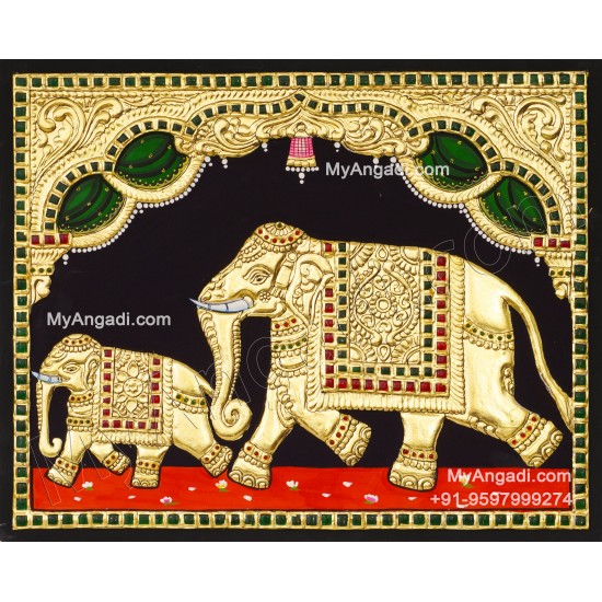 Elephant Calf Tanjore Painting