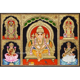 5 God Balaji Lakshmi Murugan Ganesha Saraswathi Tanjore Painting