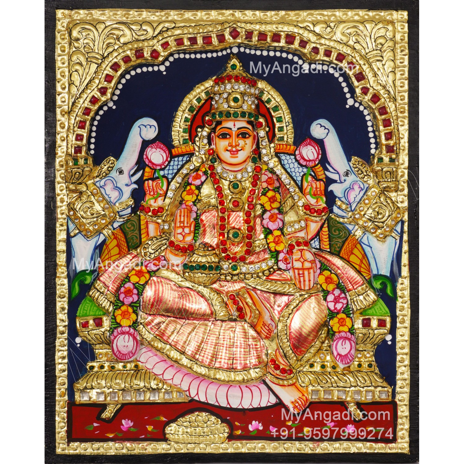 Gajalakshmi 3d Embossed Tanjore Painting Buy Tanjore Paintings Online