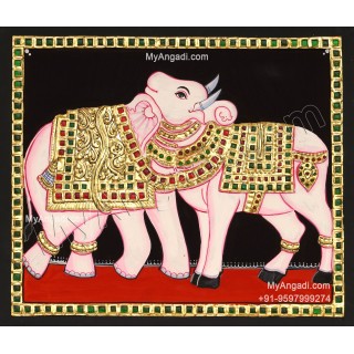 Bull and Elephant Optical Illusion in Airavatesvara Temple Tanjore Painting