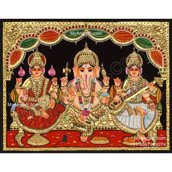 Ganesha Lakshmi Saraswathi Tanjore Painting