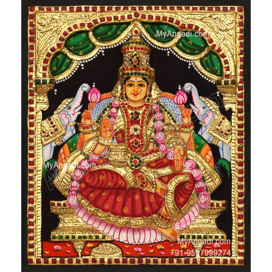 Gajalakshmi 3d Embossed Tanjore Painting