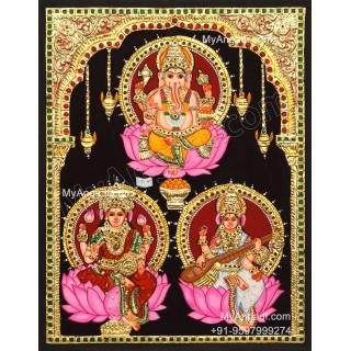  Ganesha Lakshmi Saraswathi Tanjore Painting