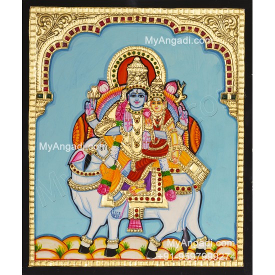 Pradosha Shivan Parvathi Tanjore Painting