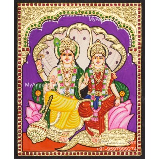 Perumal and Lakshmi Tanjore Painting, Vishnu and Lakshmi Tanjore Painting
