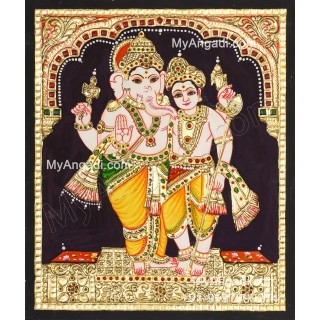 Ganesha With Murugan Tanjore Painting