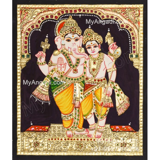 Ganesha With Murugan Tanjore Painting