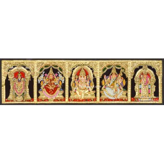 5 Panel Balaji Lakshmi Murugan Ganesha Saraswathi Tanjore Painting