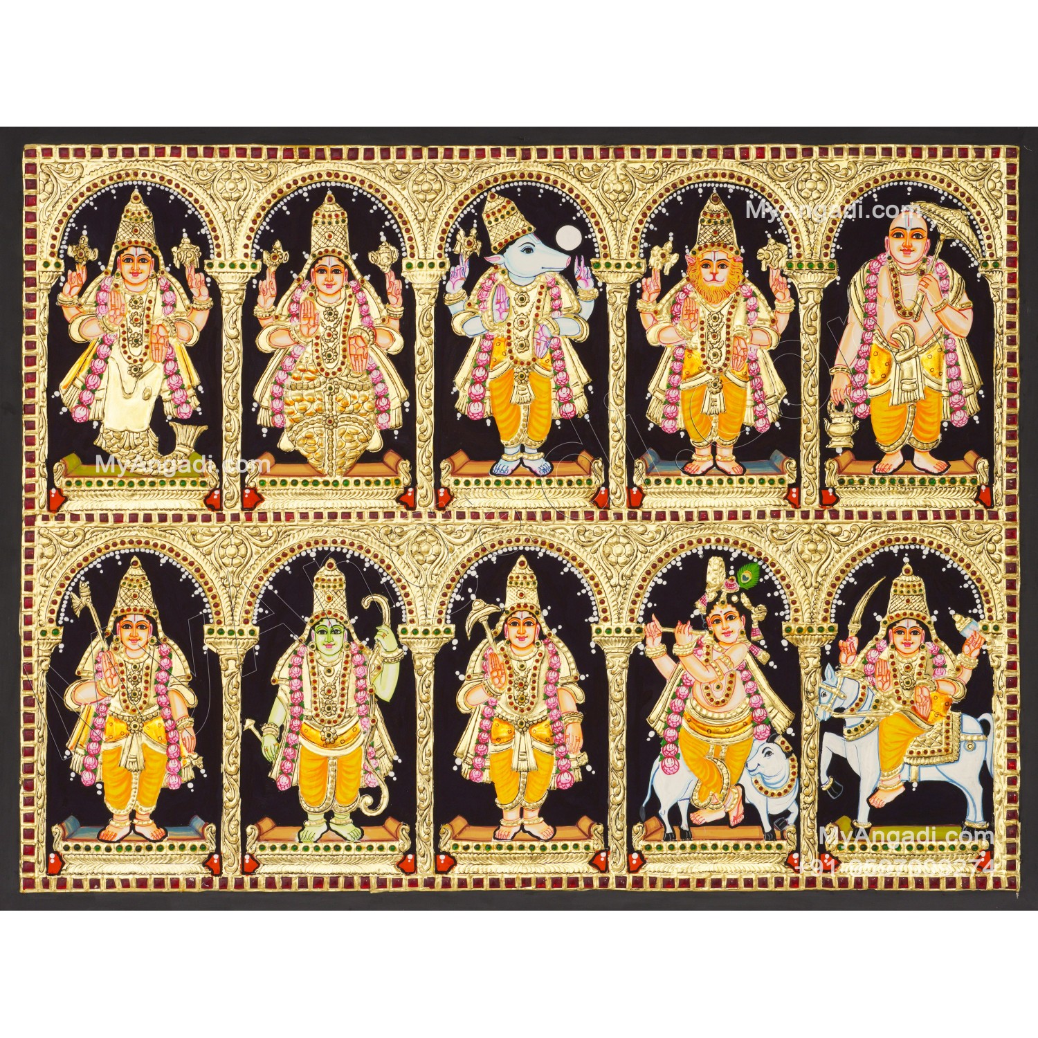 Dasavatharam Images With Names In Tamil Dasavatharam Tanjore Painting, Vishnu Avatharam Tanjore Painting