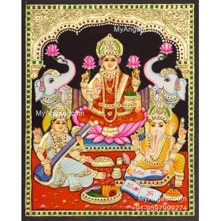 Ganesha Lakshmi Saraswathi Tanjore Painting