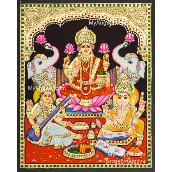 Ganesha Lakshmi Saraswathi Tanjore Painting