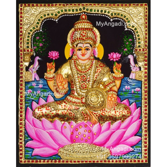 Gajalakshmi 3d Embossed Tanjore Painting