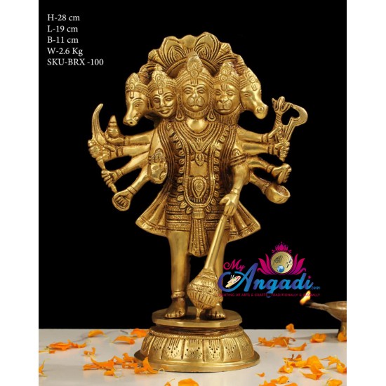 Panchamuga Anjaneya Brass Statue