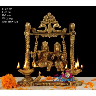 Radha Krishna With Lamp Brass Statue
