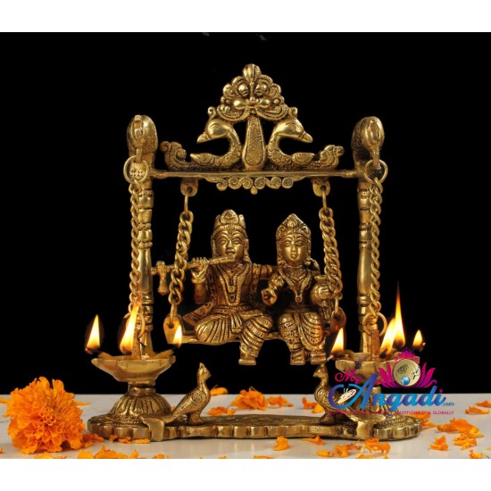 Radha Krishna With Lamp Brass Statue