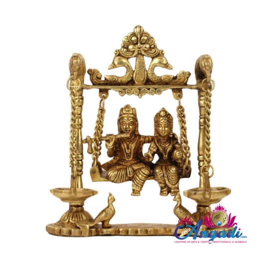 Radha Krishna With Lamp Brass Statue