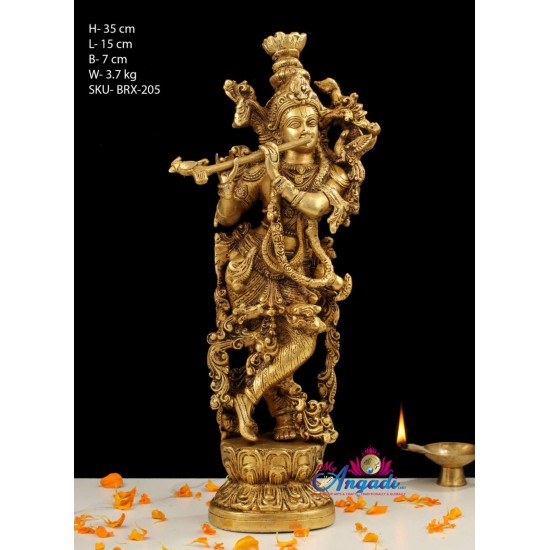 Krishna Fluting  Brass Statue