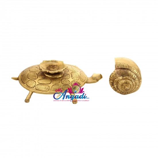 Conch On Tortoise Brass Statue